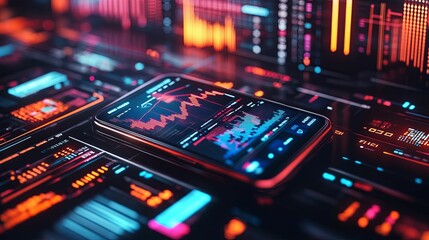 Fototapeta premium Smartphone Displaying Stock Market Data and Charts