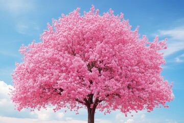 Obraz premium A pink tree, where each branch represents a different aspect of breast cancer support: hope, courage, awareness, and care with generatife ai