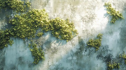 Weathered Concrete Wall with Green Ivy Growing