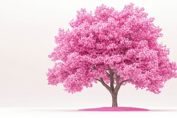 Obraz premium A pink tree, where each branch represents a different aspect of breast cancer support: hope, courage, awareness, and care with generatife ai