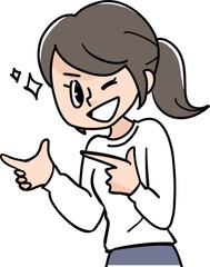 商品を手に持っておススメする女の子