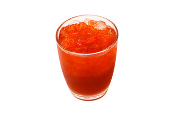 Brown orange Tea lemon cocktail cola crushed ice on tall glass small isolated on cut out PNG or transparent background. Refreshing summer drink with sweet and sour taste. Old-fashioned.