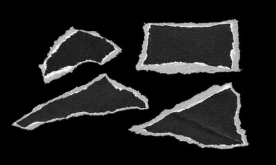 Set of Torn Paper Pieces with Rough Edges and Empty Space on Black Background for Collage and Grunge Design