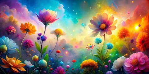 Dreamy landscapes filled with surreal, watercolored flowers unfold in unique art creations, blending vibrant hues and whimsical elements to evoke