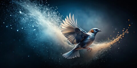 Fototapeta premium Graceful Bird Emerging from Dark Particles in Minimalist Artistic Display