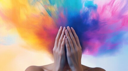 Vibrant Explosion of Colors Behind Concealed Face, AI