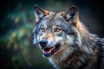Fototapeta premium Growling Grey Wolf Portrait in Natural Habitat - Majestic Wildlife Photography