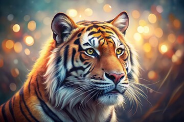 Fototapeta premium Hand Drawn Wild Tiger Vector Head in Bokeh Effect for Stunning Wildlife Art and Design