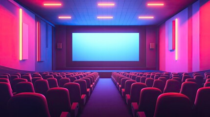 Fototapeta premium Empty movie theater with screen. Perfect for movie themes, presentations, or entertainment.