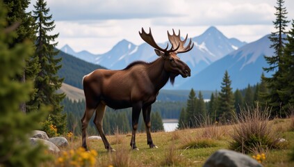 Fototapeta premium MooseElk portrayed realistically within wilderness landscape