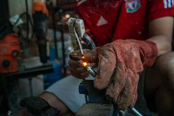 Metal working man hand steel grinder