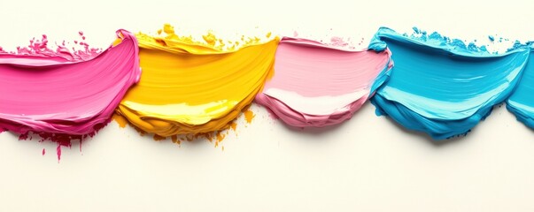 Colorful paint strokes, vibrant hues on white background.