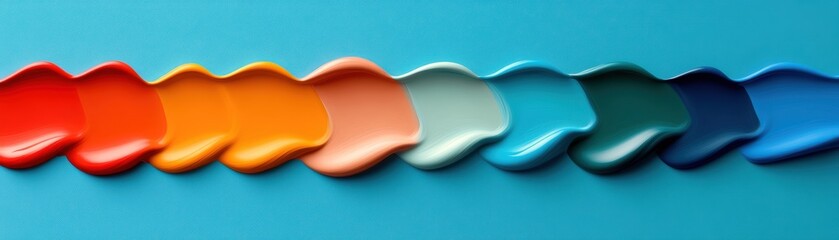 Colorful paint swatches arranged on a blue background, showcasing shades and textures.