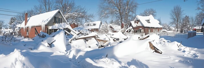 Homes suffer extensive damage from a relentless snowstorm, with collapsed roofs, broken windows, and structural failures caused by the immense weight of snow