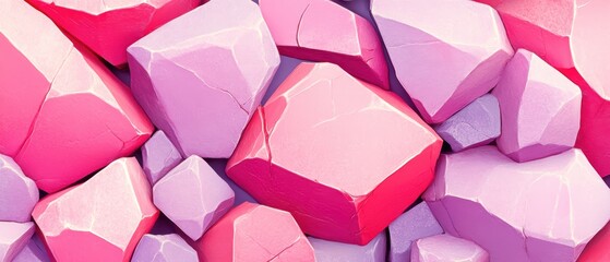 Colorful pink and purple abstract rock shapes on a white isolate background.