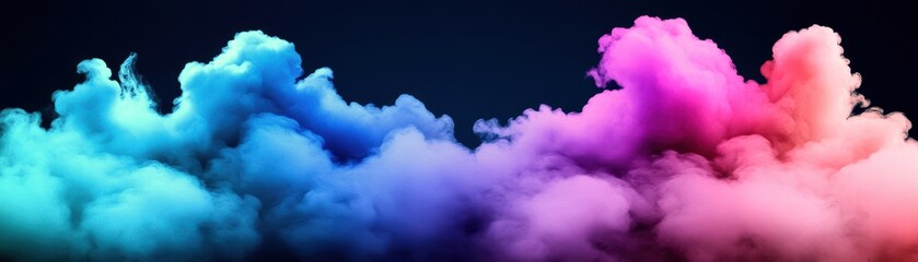 Colorful smoke clouds, vivid hues on dark backdrop, dynamic and abstract visual.
