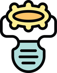 Modern dental implant icon in colorful flat style, showing a tooth replacement procedure