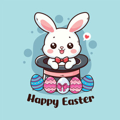 happy easter card with cute rabbit and eggs vector illustration graphic design