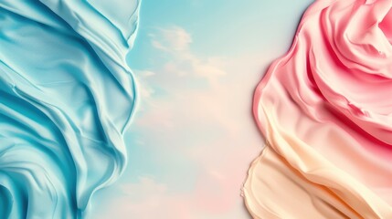 Soft, colorful creamy swirls in blue and pink against a pastel background, evoking a sense of sweetness and delight.