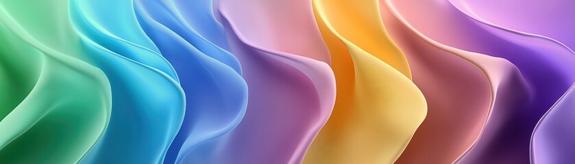 Colorful wavy patterns of smooth fabric, vibrant shades blending seamlessly.