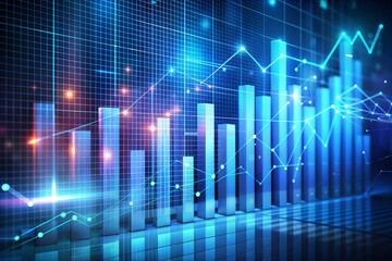 Blue-themed financial chart with upward market trend