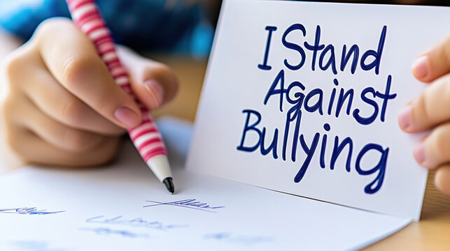 I Stand Against Bullying Sign with Handwriting, AI