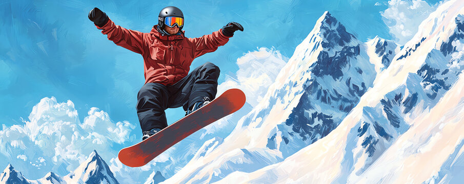 Freestyle snowboarder performing a backflip in extreme snowboarding action, snowcovered landscape creating a dramatic winter backdrop
