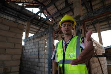 Civil engineering man working in new house construction site building foreman manager