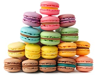 Obraz premium Colorful Macaron Pyramid Stacked on Pure White Background with Copy Space