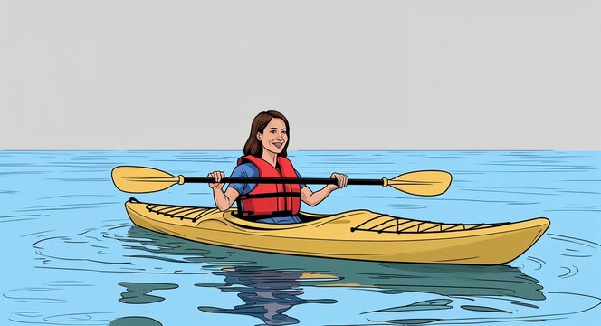 woman kayaking yellow kayak water clip art preview