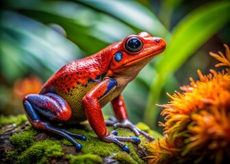 Macro Detail of Red Poison Dart Frog Texture in Nature's Palette
