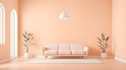 Fototapeta premium Minimalist Living Room, Pink Sofa
