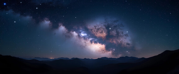 Fototapeta premium A breathtaking panorama of the Milky Way galaxy, filled with stars and space dust, seen from the depths of space, generative ai