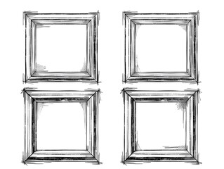 A Set of Minimalistic Line Frames with Cross Hatched Corners on White Background for Copy Space