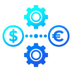 dollar to euro exchange icon with gears