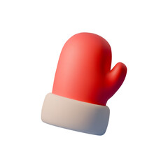 Vector 3D illustration of red winter mitten with a white cuff, designed in a smooth, minimalistic style. Ideal for New Year or Christmas greeting cards, winter-themed projects, and holiday decorations