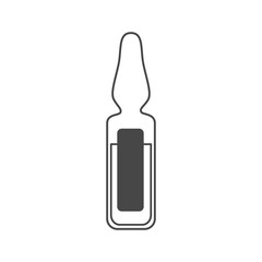 Linear medical ampoule icon with prescription and liquid inside. Pharmacy and beauty concept