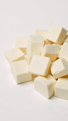 Cheese Diced Mozzarella on White Background