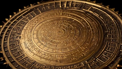 Obraz premium A gold-plated Vastu Yantra, etched with sacred geometric patterns, used for attracting wealth, prosperity, and success. Perfect for placing in homes, offices, or temples.