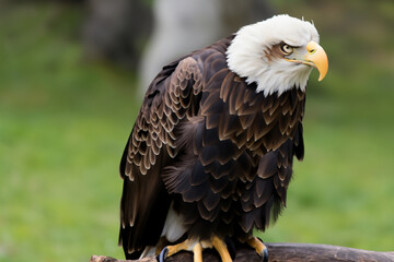 Obraz premium Bald eagle and bird in nature on tree. wildlife animal wild concept. brown eagle sitting on a branch in a tree. a brown eagle sitting on a branch in lifestyle nature.