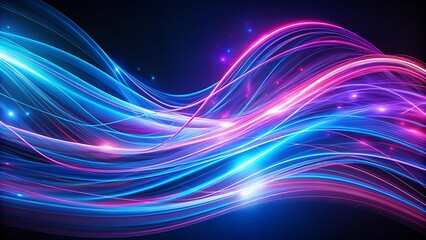 Naklejka premium Glowing blue and purple lines form a dynamic digital artwork, delivering a vibrant flow that elevates breathtaking drone photography to new artistic