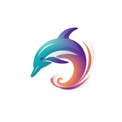 Vibrant Gradient Dolphin Illustration on White Background. Modern Marine Vector Art