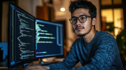 Fototapeta premium Focused Programmer Working Late