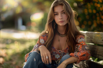 Portrait of a young woman relaxing on a sunny summer day - Generative AI