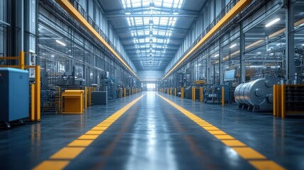 Fototapeta premium Industrial interior of a factory with machinery and equipment.