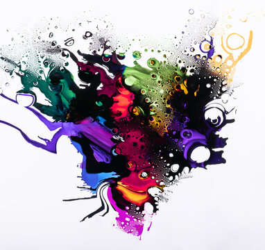 Colorful abstract ink drops with vibrant bubble textures