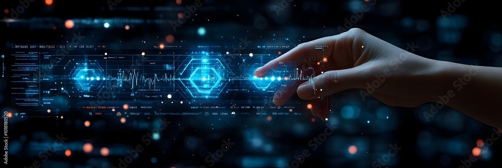 Aufkleber Futuristic digital interface with glowing geometric shapes,holographic touches,and advanced intelligence and machine learning elements. The image represents the concept of modern technology.