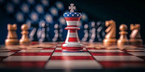 Naklejka premium A chess king piece with American flag design surrounded by other pieces.