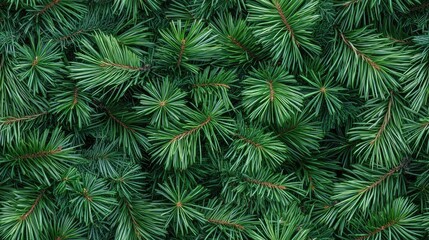 A dense array of green pine tree branches creates a natural and elegant texture, ideal for Christmas or New Year décor and high-quality wallpaper SEAMLESS PATTERN