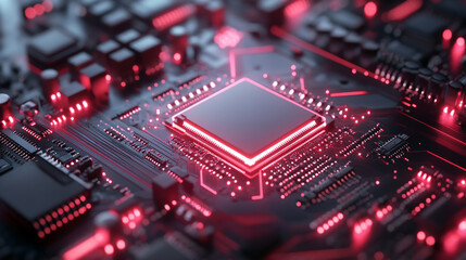Fototapeta premium CPU on PCB motherboard with data transfers, futuristic central processor unit. 